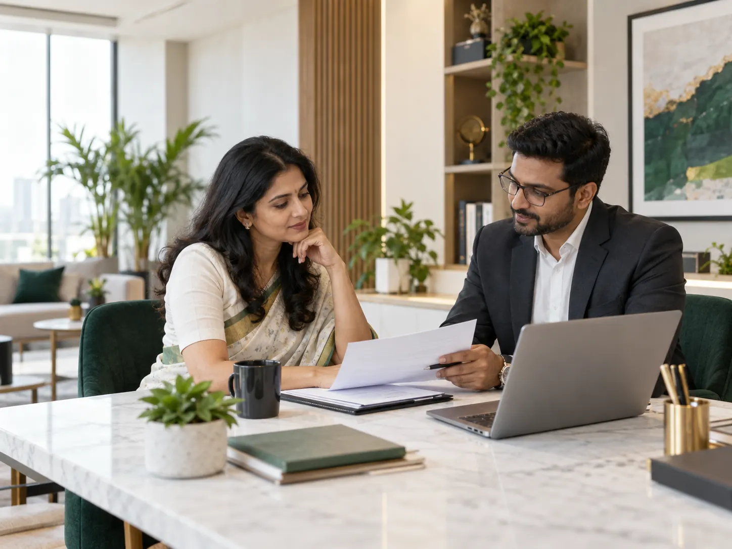 OnlineGST advisor reviewing business documents with a client